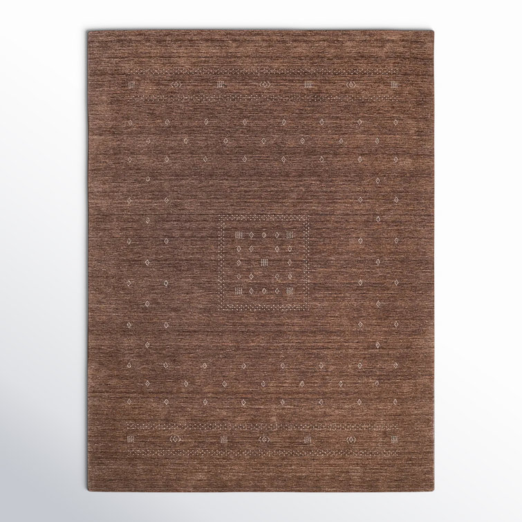 Brown Geometric Hand-Knotted Wool 9' x 12' Area Rug