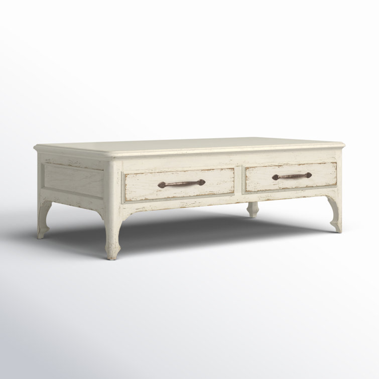 Rustic White Wood Rectangular Coffee Table with Storage