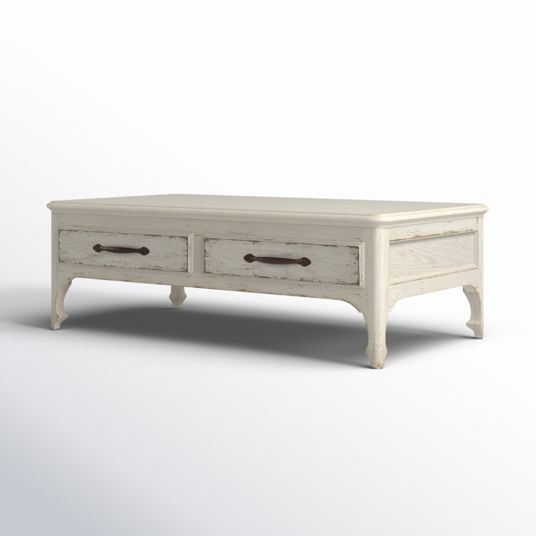 Rustic White Wood Rectangular Coffee Table with Storage