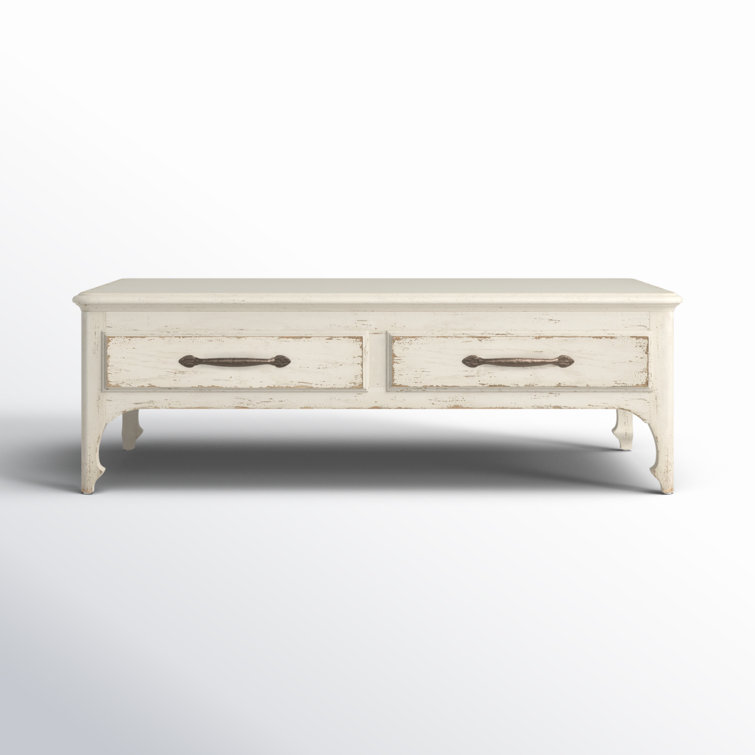 Rustic White Wood Rectangular Coffee Table with Storage