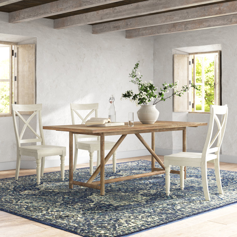 Vallie 84'' Whitewashed Oak Trestle Dining Table