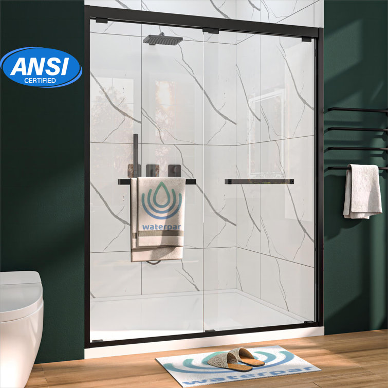 Matte Black Frameless Double Sliding Shower Door with Clear Glass