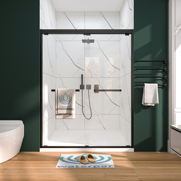 Matte Black Frameless Double Sliding Shower Door with Clear Glass