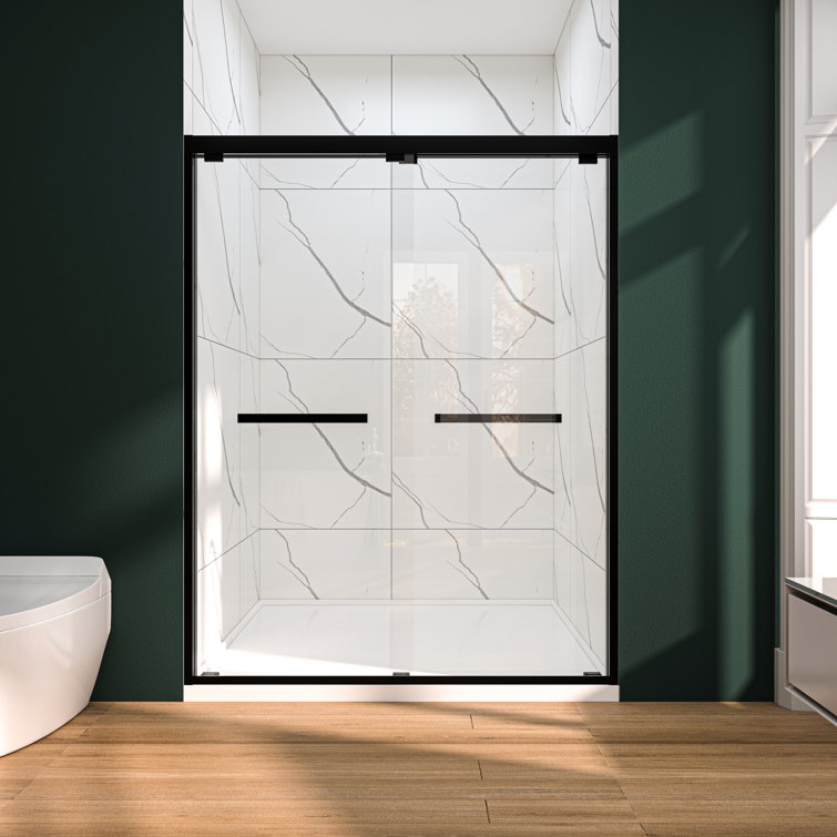 Matte Black Frameless Double Sliding Shower Door with Clear Glass