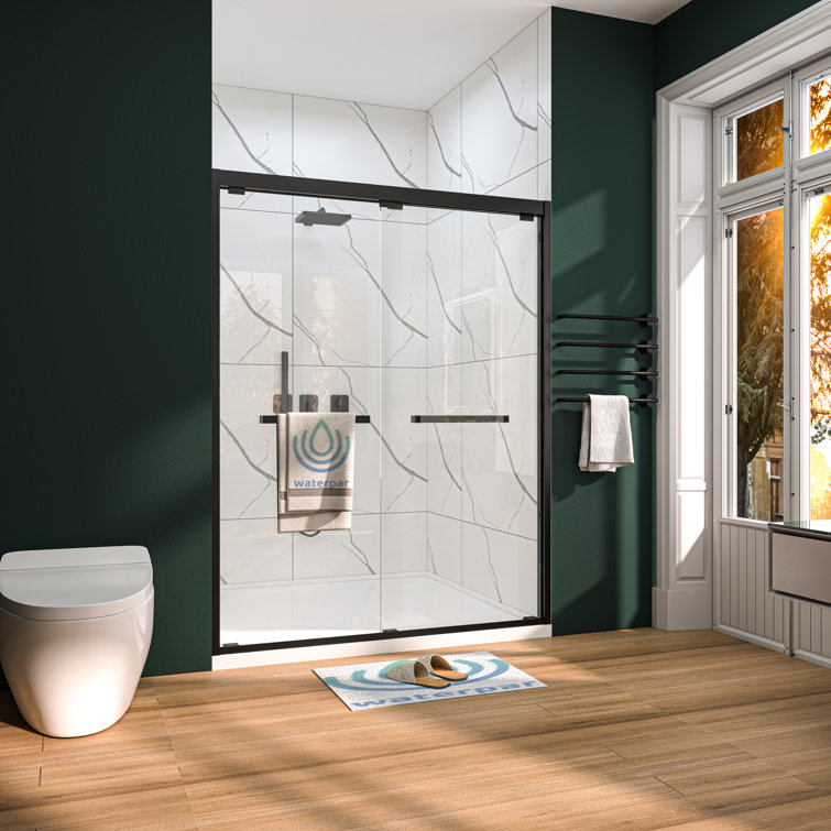 Matte Black Frameless Double Sliding Shower Door with Clear Glass