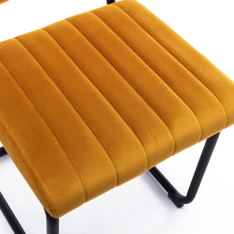 Orange Velvet Upholstered Side Chair with Black Metal Legs, Set of 2