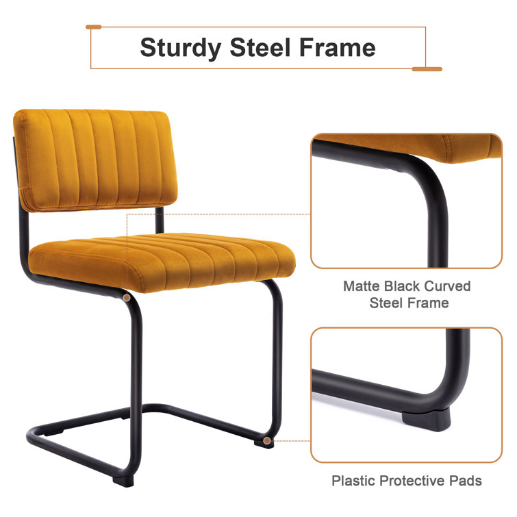 Orange Velvet Upholstered Side Chair with Black Metal Legs, Set of 2