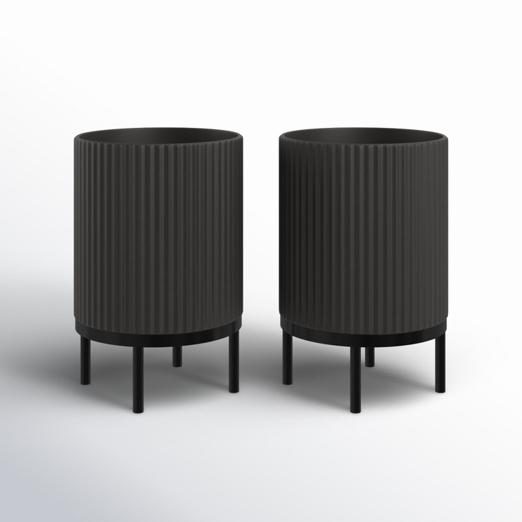 Modern Black Raised Demi Planter with Stand, 15"x22"