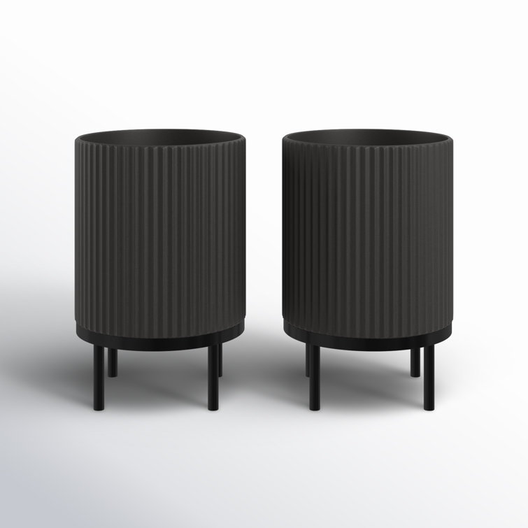 Modern Black Raised Demi Planter with Stand, 15"x22"