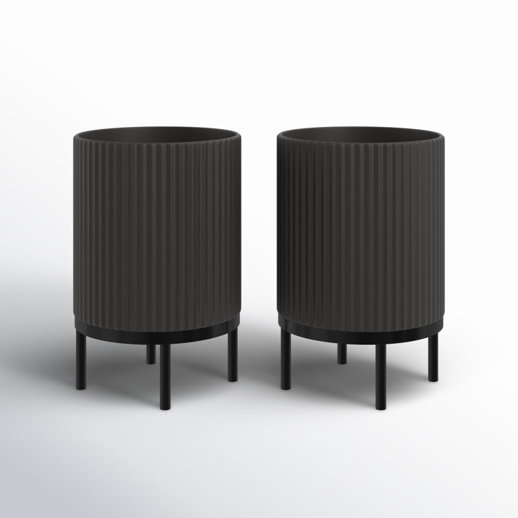 Modern Black Raised Demi Planter with Stand, 15"x22"