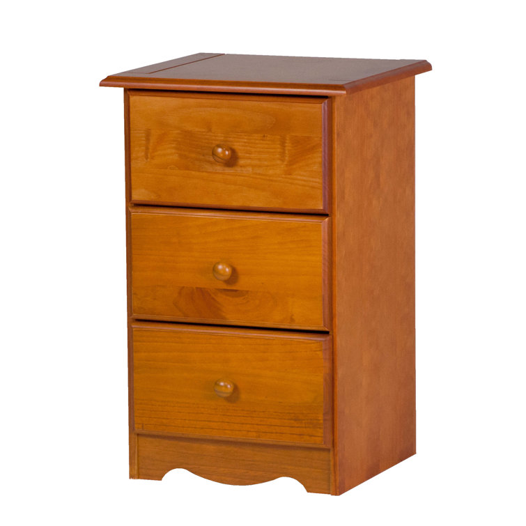 Rustic Pine 3-Drawer Nightstand with Weathered Steel Accents