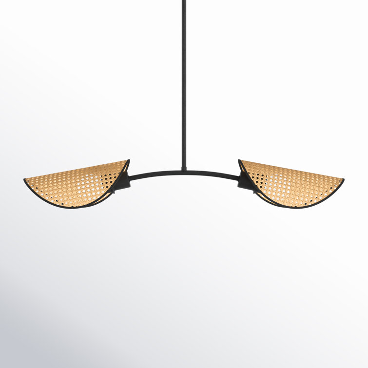 Black Steel Kitchen Island Pendant with Wicker Shades