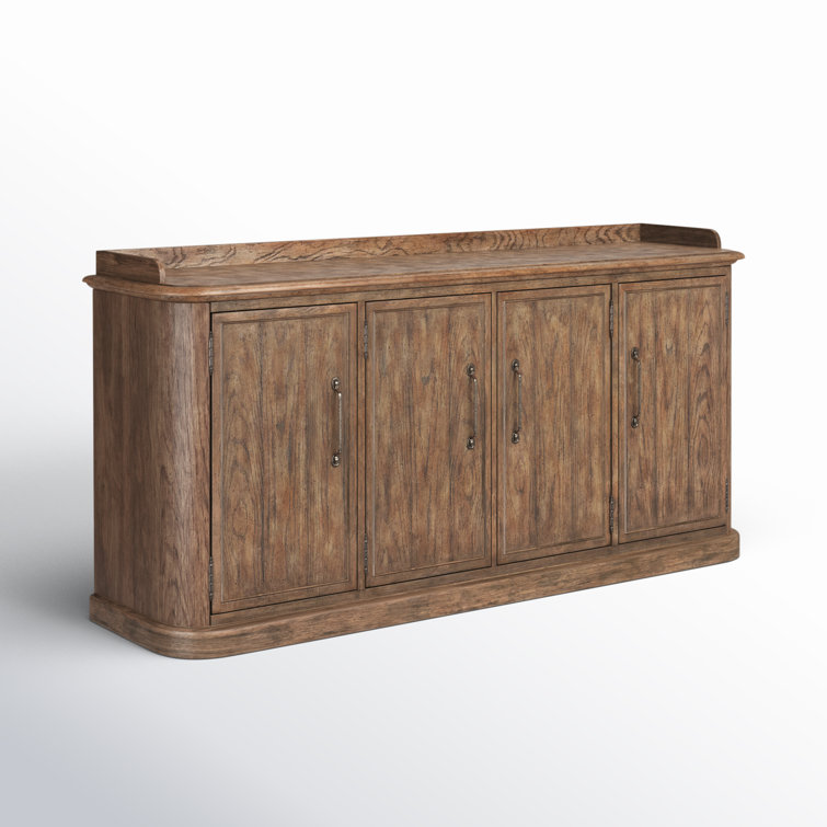 Rustic Honey Brown Oak Four-Door Buffet with Antique Bronze Pulls