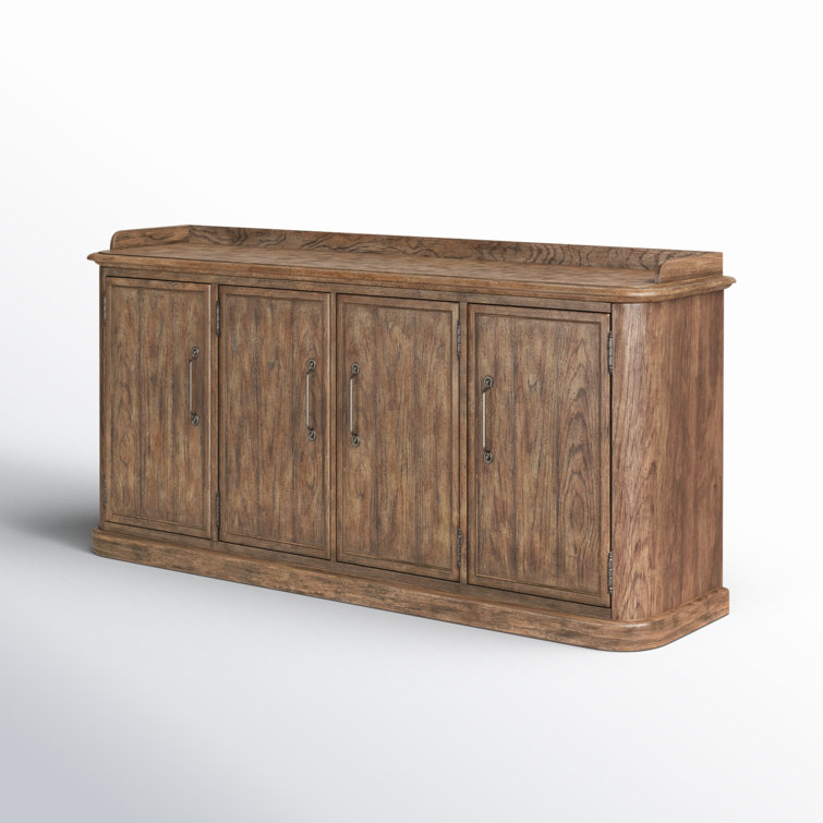 Rustic Honey Brown Oak Four-Door Buffet with Antique Bronze Pulls