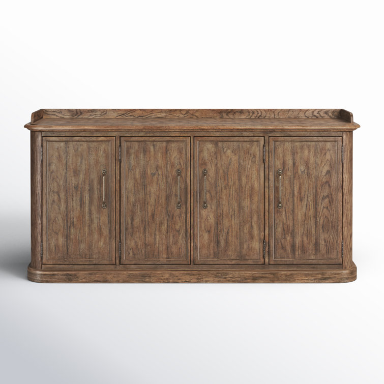 Rustic Honey Brown Oak Four-Door Buffet with Antique Bronze Pulls