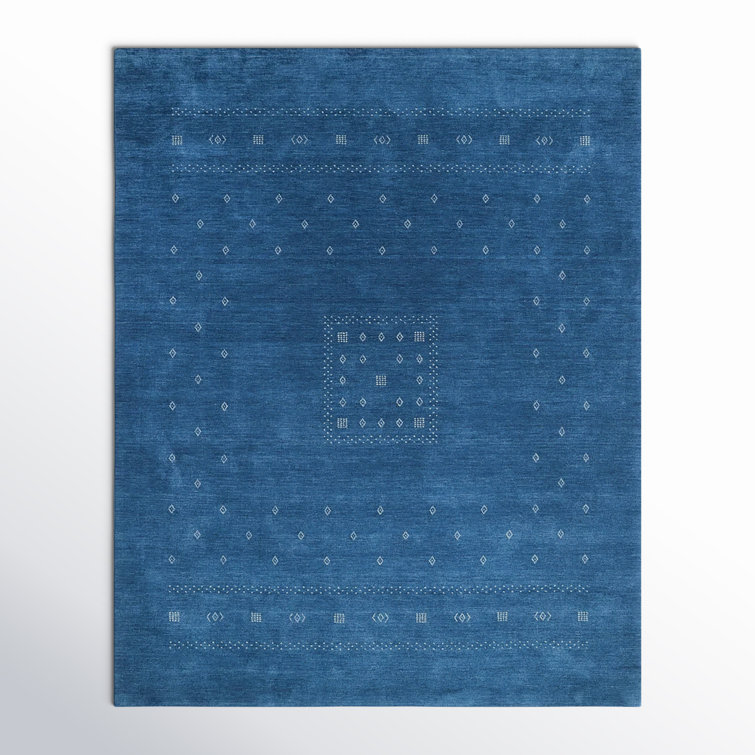 Navy Geometric Hand-Knotted Wool 8' x 10' Rug
