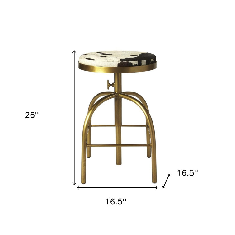 Grogan 26" Black and White Hair-On-Hide Adjustable Metal Counter Stool