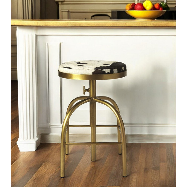 Grogan 26" Black and White Hair-On-Hide Adjustable Metal Counter Stool