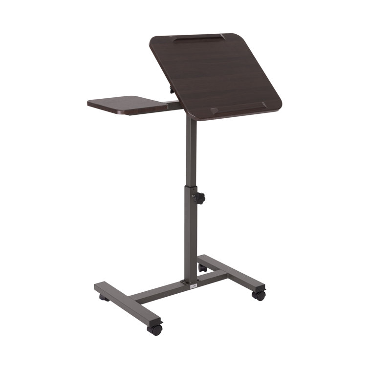 Walnut Adjustable Height Rolling Laptop Desk with Side Table