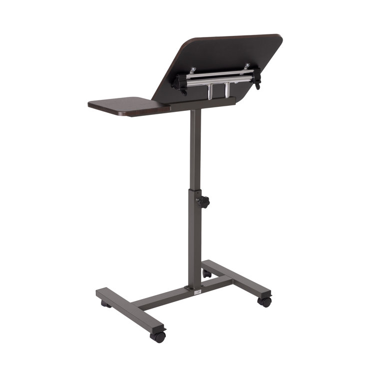 Walnut Adjustable Height Rolling Laptop Desk with Side Table