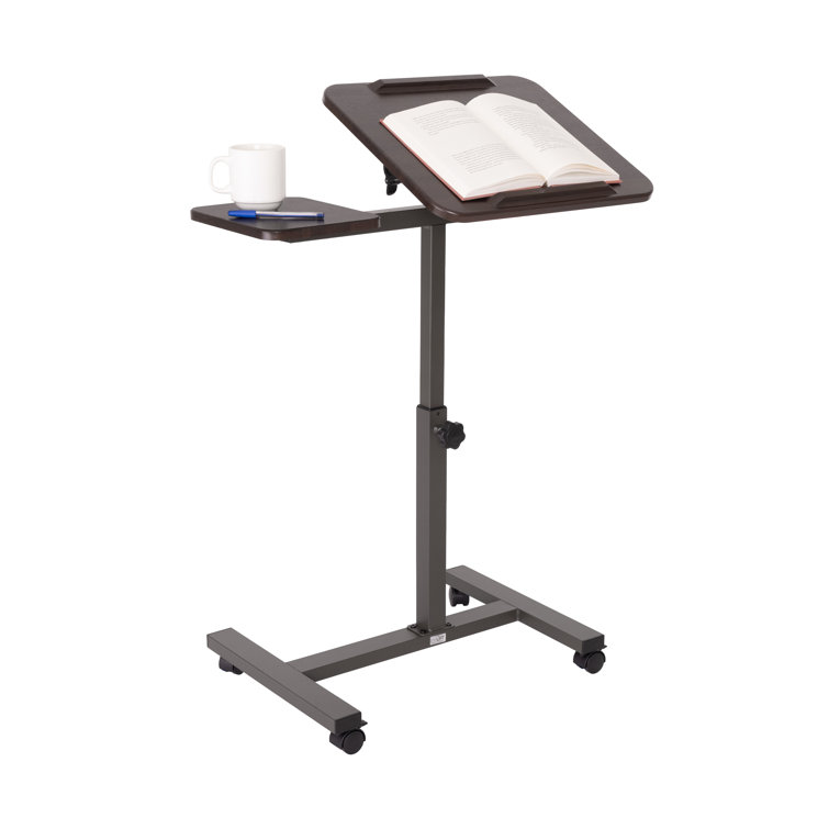 Walnut Adjustable Height Rolling Laptop Desk with Side Table