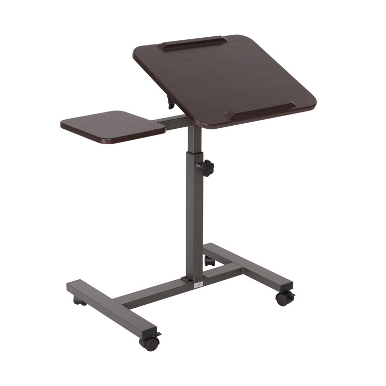 Walnut Adjustable Height Rolling Laptop Desk with Side Table
