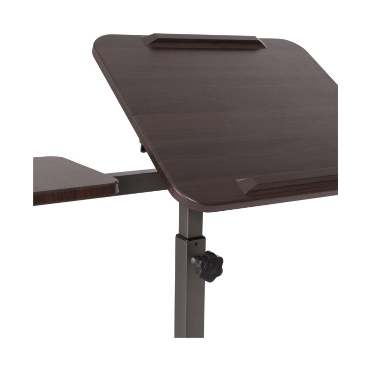 Walnut Adjustable Height Rolling Laptop Desk with Side Table