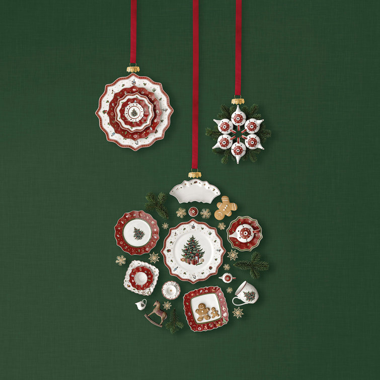 Victorian Christmas Porcelain Ornaments Set with Santa and Forest Scene