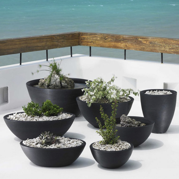 Caviar Black 24-Inch Oval Polyethylene Resin Planter Bowl