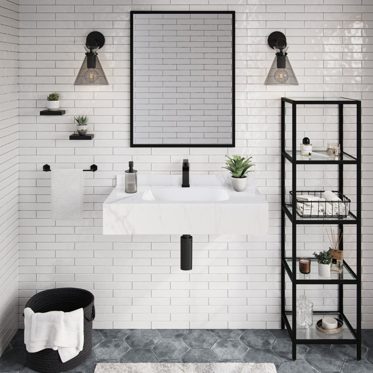Avancer 36'' White Marble Wall Mount Ceramic Sink