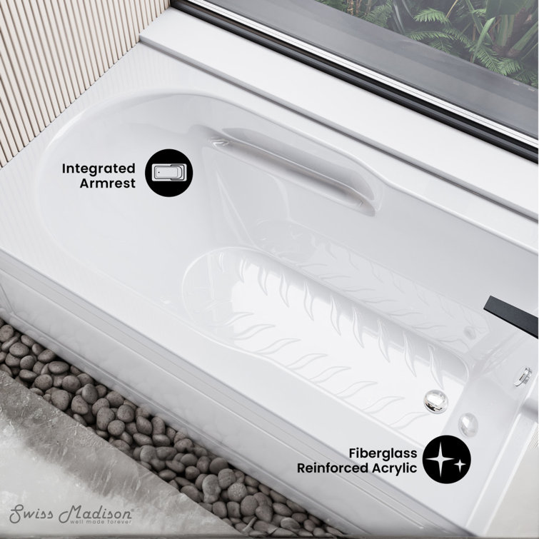 Concorde 60" x 30" White Acrylic Alcove Bathtub with Apron and Armrest