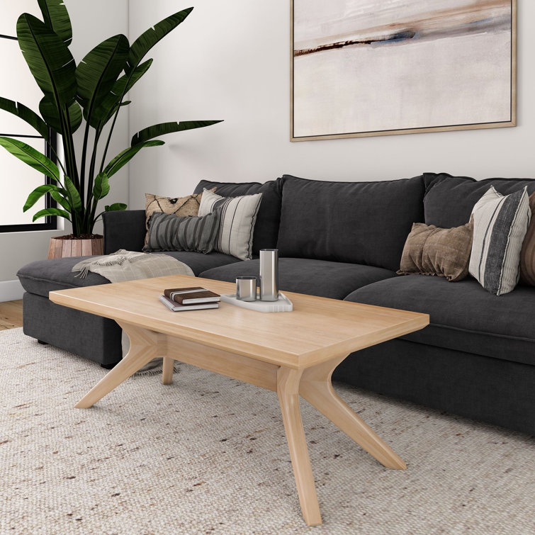 Blonde Solid Wood Cross Leg Rectangular Coffee Table, 48 inches