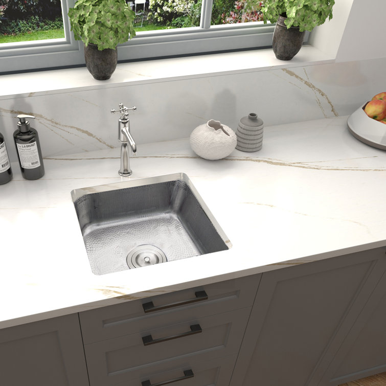 Satin Matte Stainless Steel Square Bar Sink with Hand-Hammered Finish