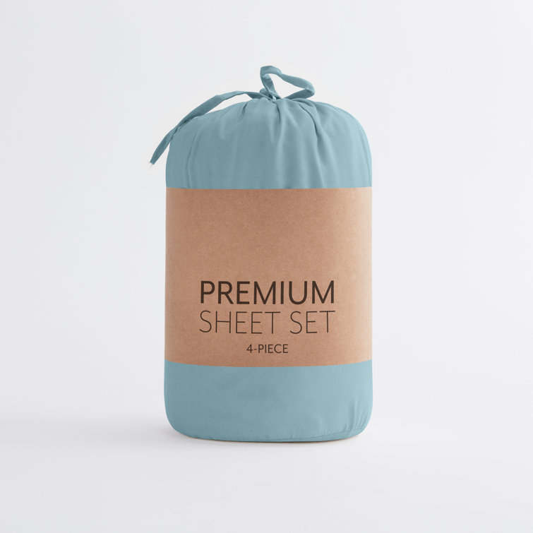 Light Blue King Solid Microfiber 4-Piece Sheet Set