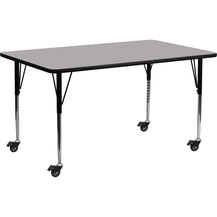 Gray Rectangular Adjustable Laminate Activity Table with Wheels
