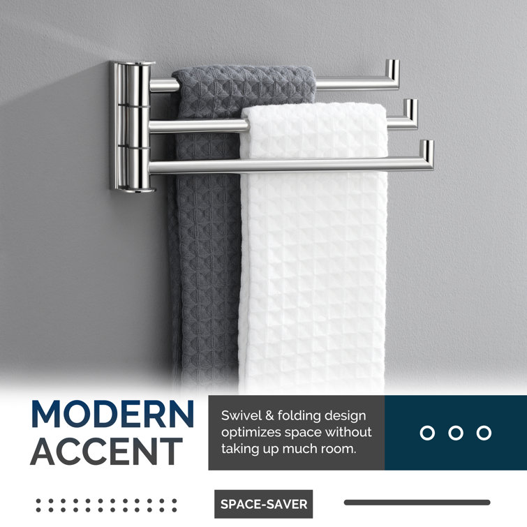 Polished Chrome Wall Mounted 3 Swivel Arms Hand Towel Bar