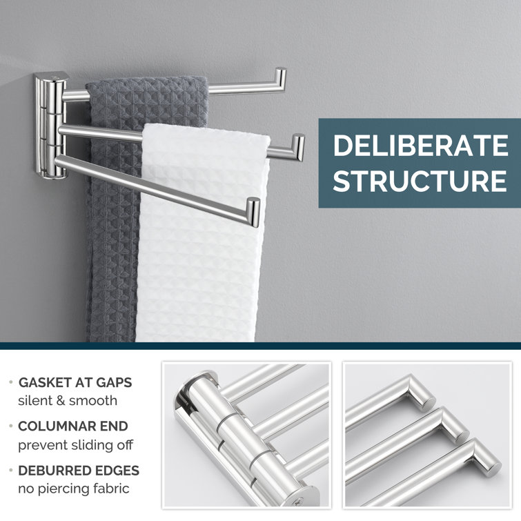 Polished Chrome Wall Mounted 3 Swivel Arms Hand Towel Bar
