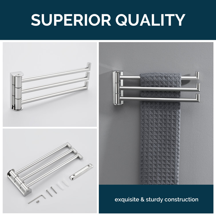 Polished Chrome Wall Mounted 3 Swivel Arms Hand Towel Bar