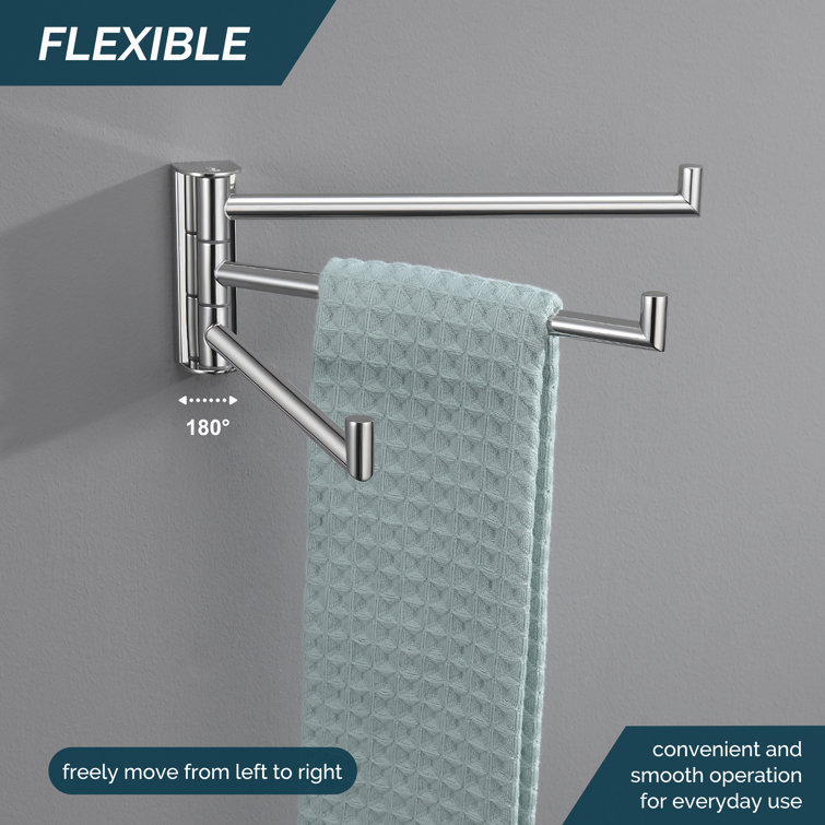 Polished Chrome Wall Mounted 3 Swivel Arms Hand Towel Bar