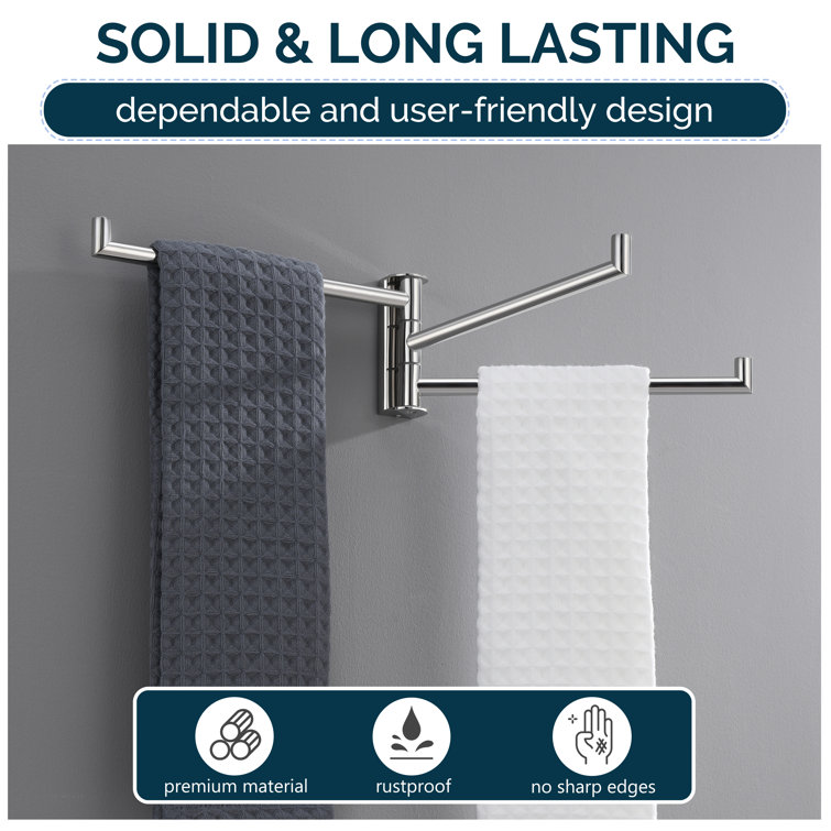 Polished Chrome Wall Mounted 3 Swivel Arms Hand Towel Bar