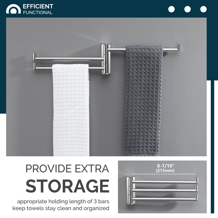 Polished Chrome Wall Mounted 3 Swivel Arms Hand Towel Bar