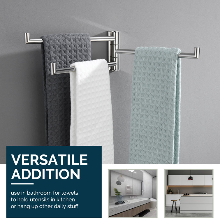 Polished Chrome Wall Mounted 3 Swivel Arms Hand Towel Bar