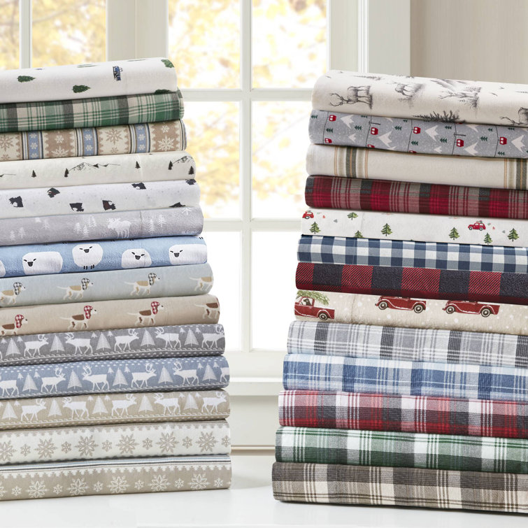Full Blue Plaid Cotton Flannel Bedding Set