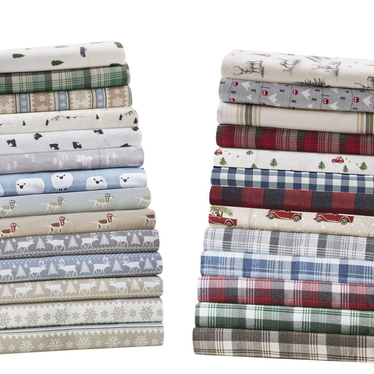 Full Blue Plaid Cotton Flannel Bedding Set