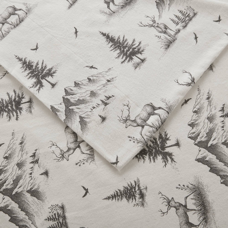 Full Gray Deer Toile Cotton Flannel Sheet Set