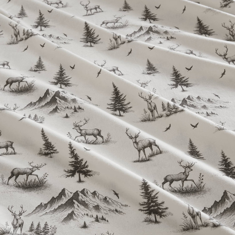 Full Gray Deer Toile Cotton Flannel Sheet Set
