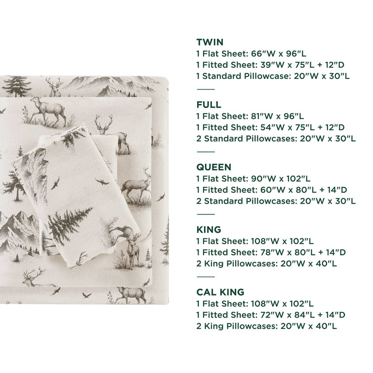 Full Gray Deer Toile Cotton Flannel Sheet Set