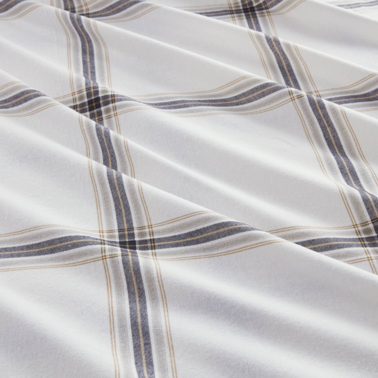 Full Blue Plaid Cotton Flannel Bedding Set