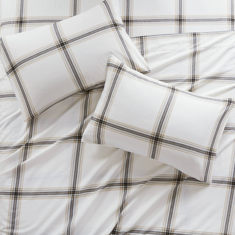 Full Blue Plaid Cotton Flannel Bedding Set