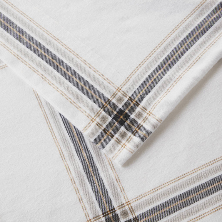 Full Blue Plaid Cotton Flannel Bedding Set